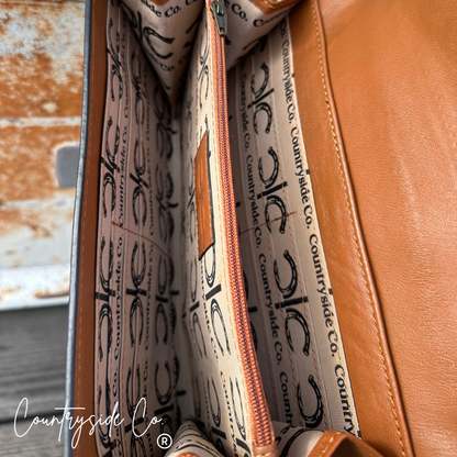 Stampede Double Horseshoe Tooled Leather Purse Crossbody