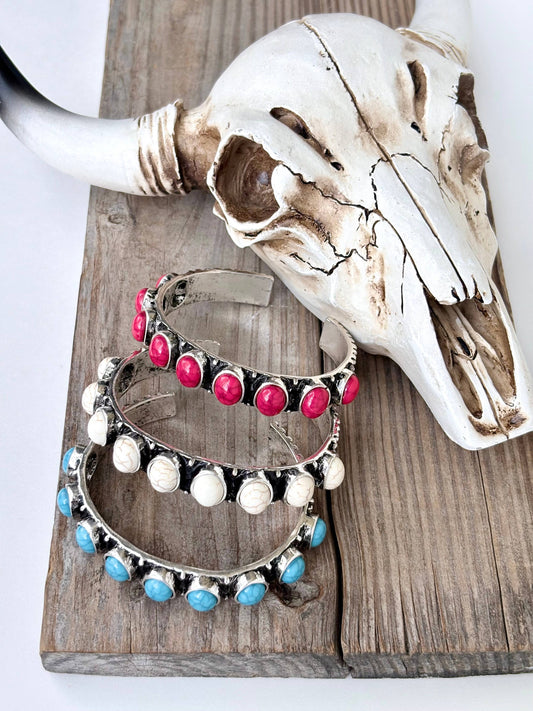 Western Style Studded Turquoise Stone Cuff Bracelet
