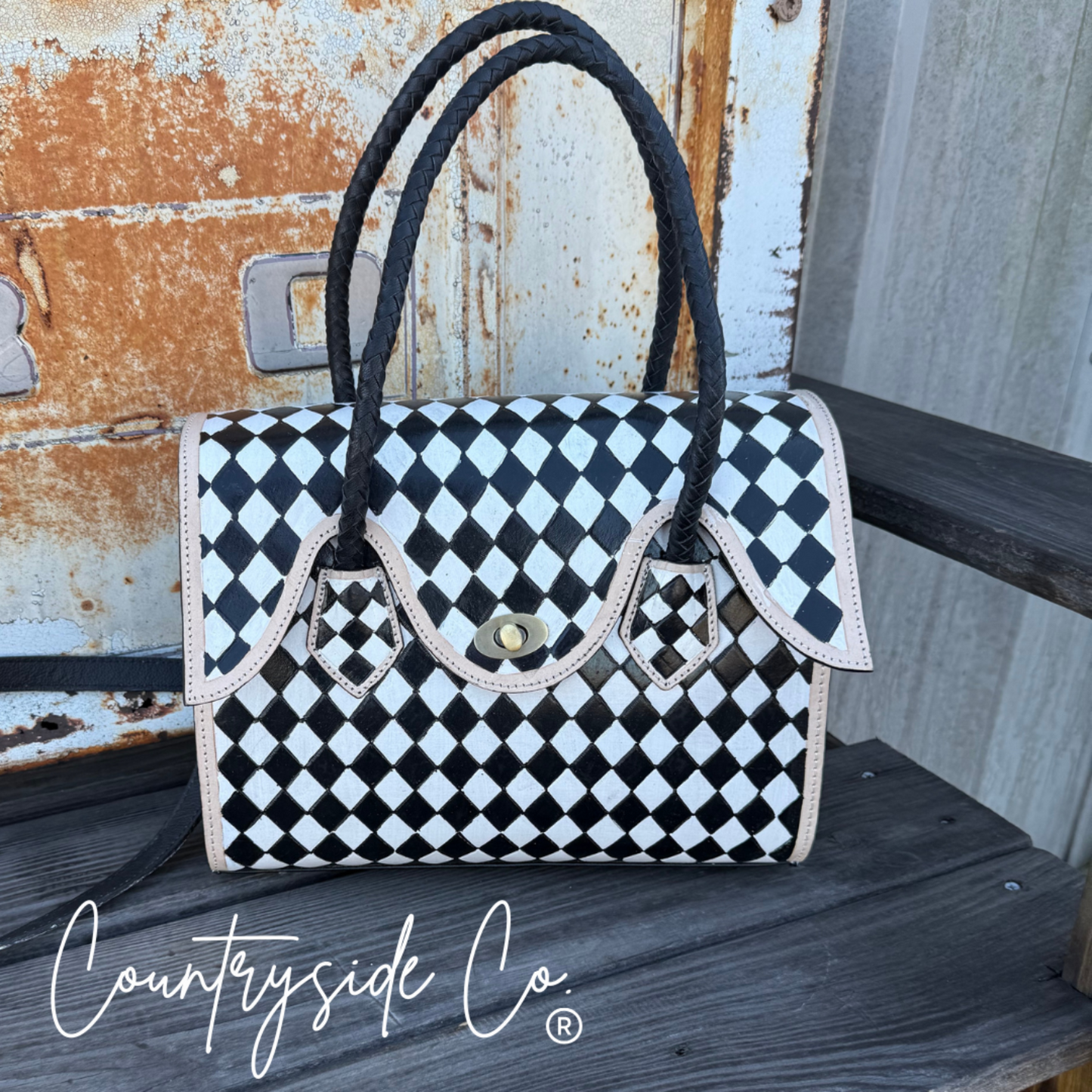 Reno Leather Checkered Handbag