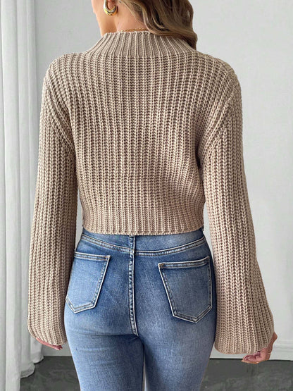 Bow embellished flared sleeve short sweater