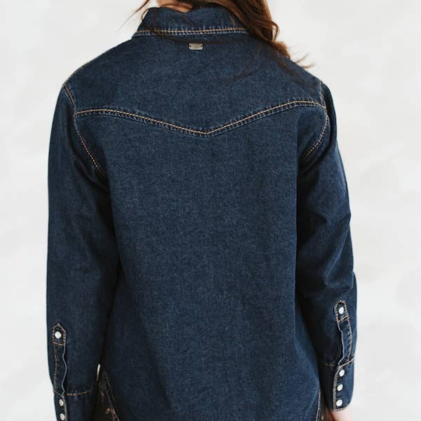Dark Wash Contrast Boot Stitched Pearl Snap Denim Shirt