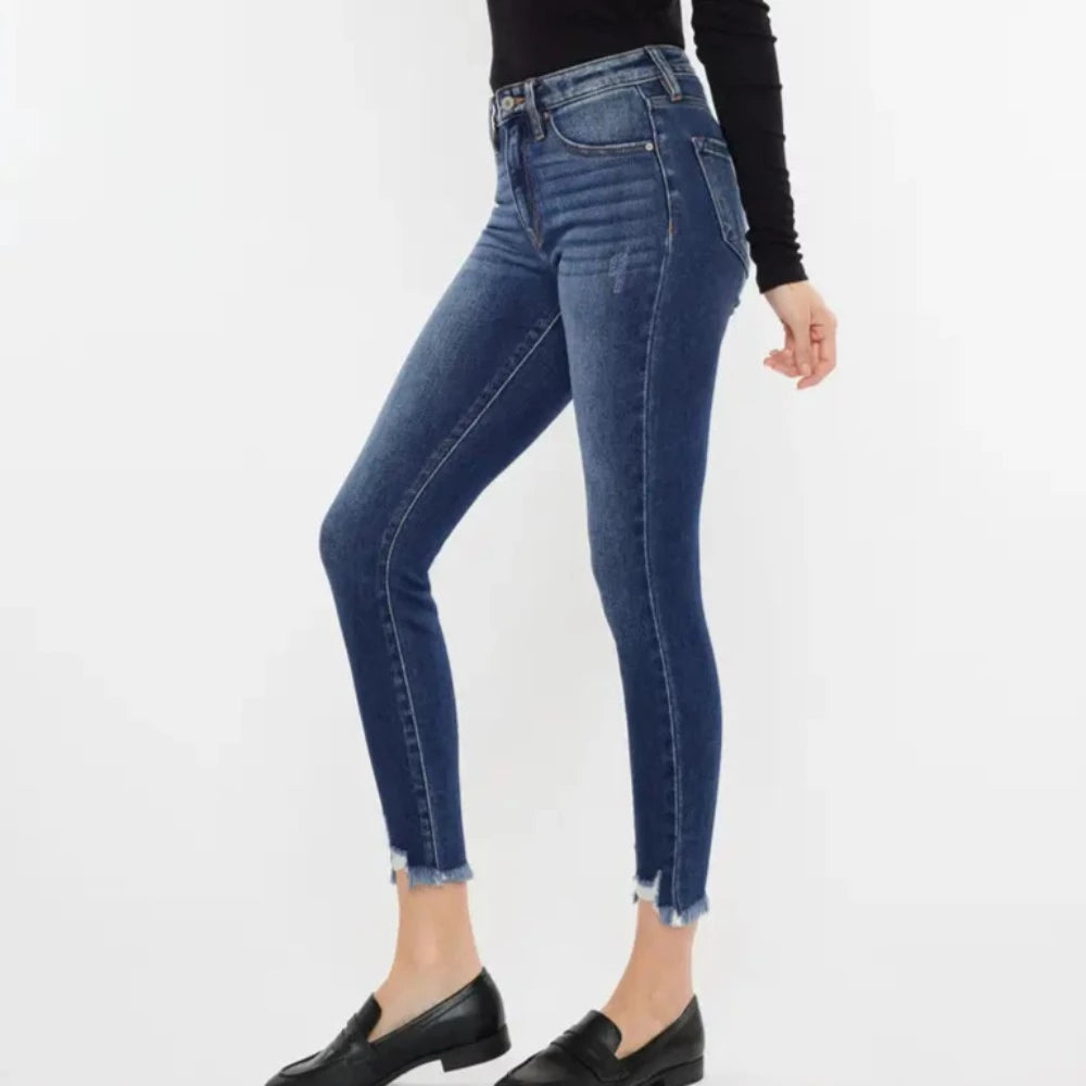 Kan Can High Rise Raw Hem Ankle Skinny Jeans