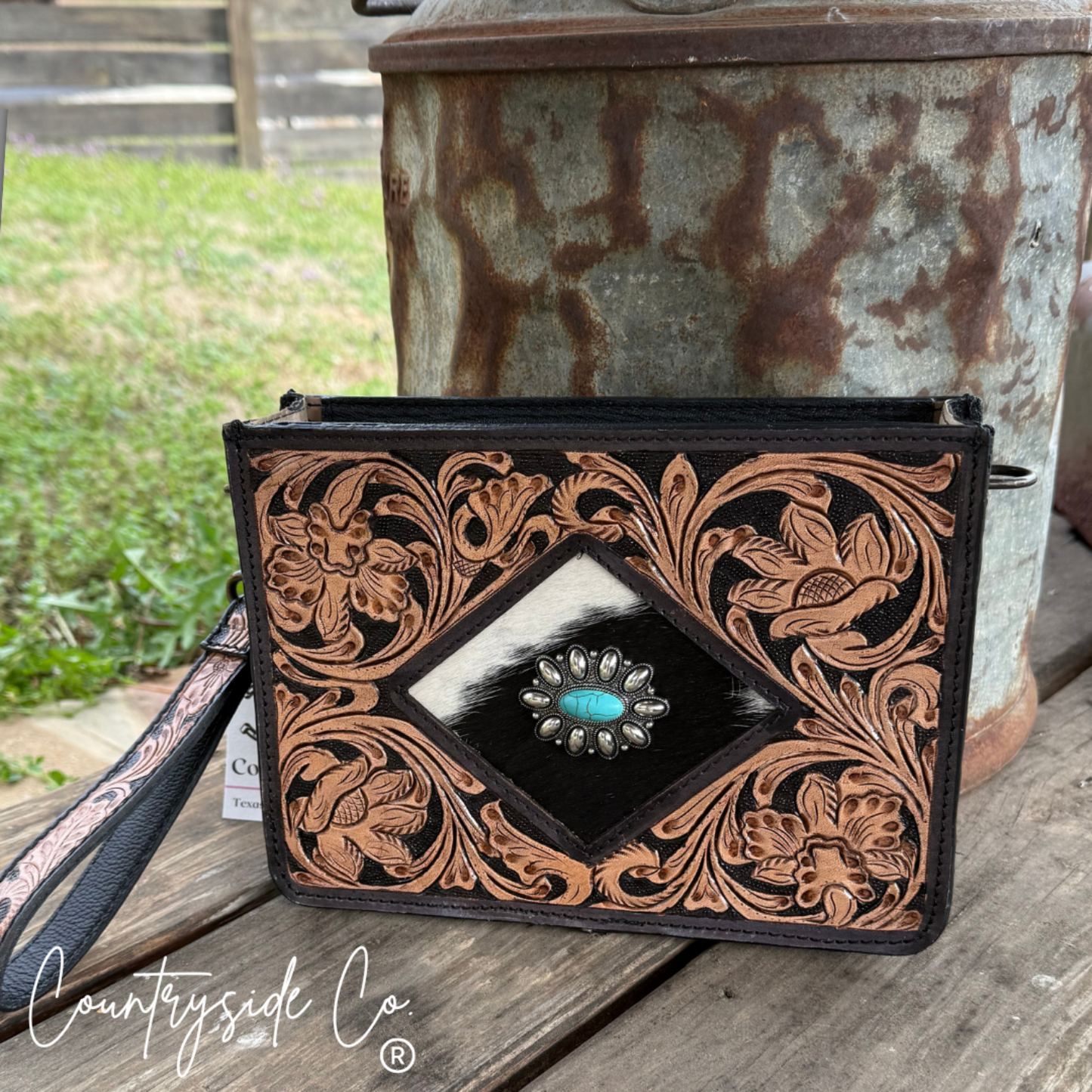 Sagebrush Tooled Leather Handbag, Wristlet