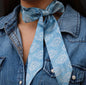 Light Denim Blue Silk Twilly Scarf with White Paisley Pattern