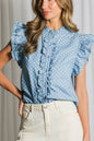 Playful Polka Dot Ruffle Accent Sleeve Shirt Top VT83115D