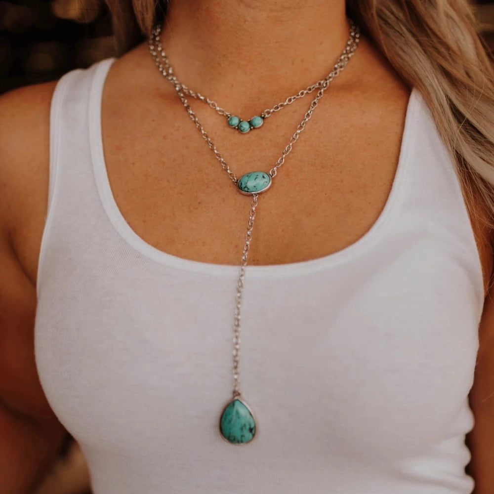 Layered Turquoise Lariat Necklace