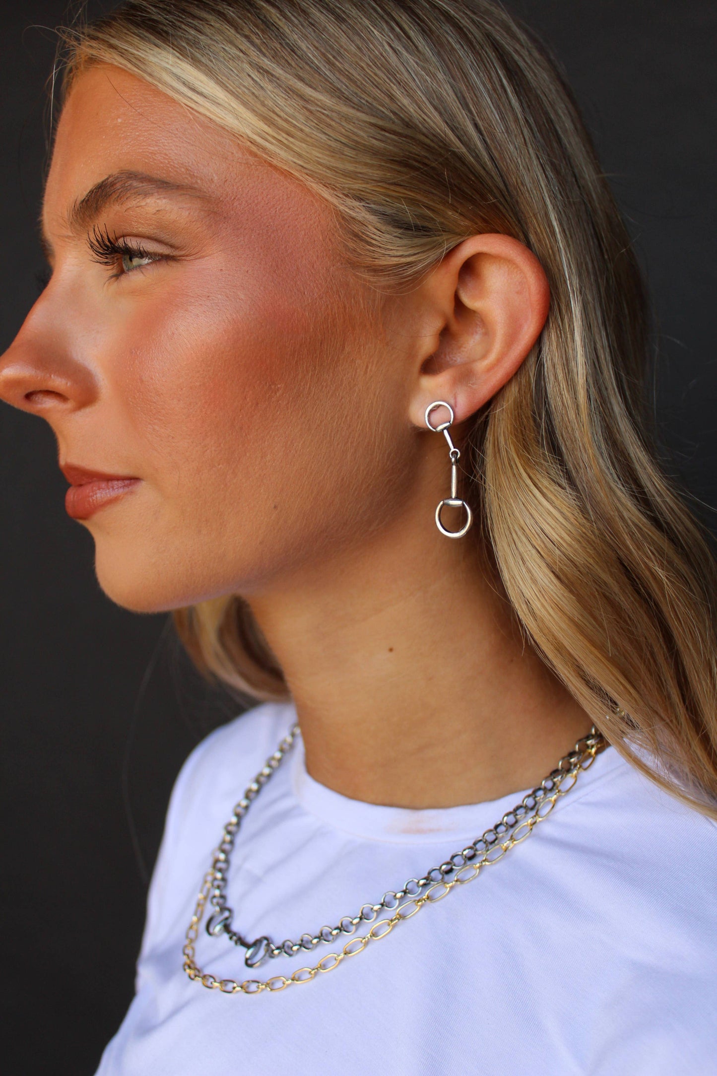 18K Gold Plated Equestrian Bit Drop Post Earrings
