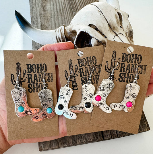 Western Boots Stamped Earrings