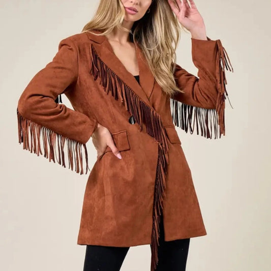 Faux Suede Fringed Blazer