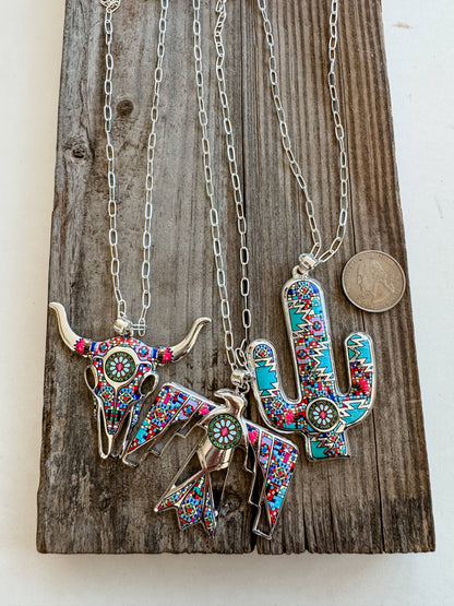 Western Pendant Necklace - Thunderbird | Steer | Cactus