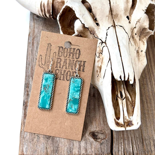 Western Rectangle Stone Bar Drop Dangle Earrings