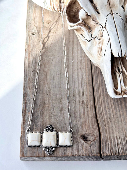 Western Style Square Stone Bar Pendant Chain Necklace