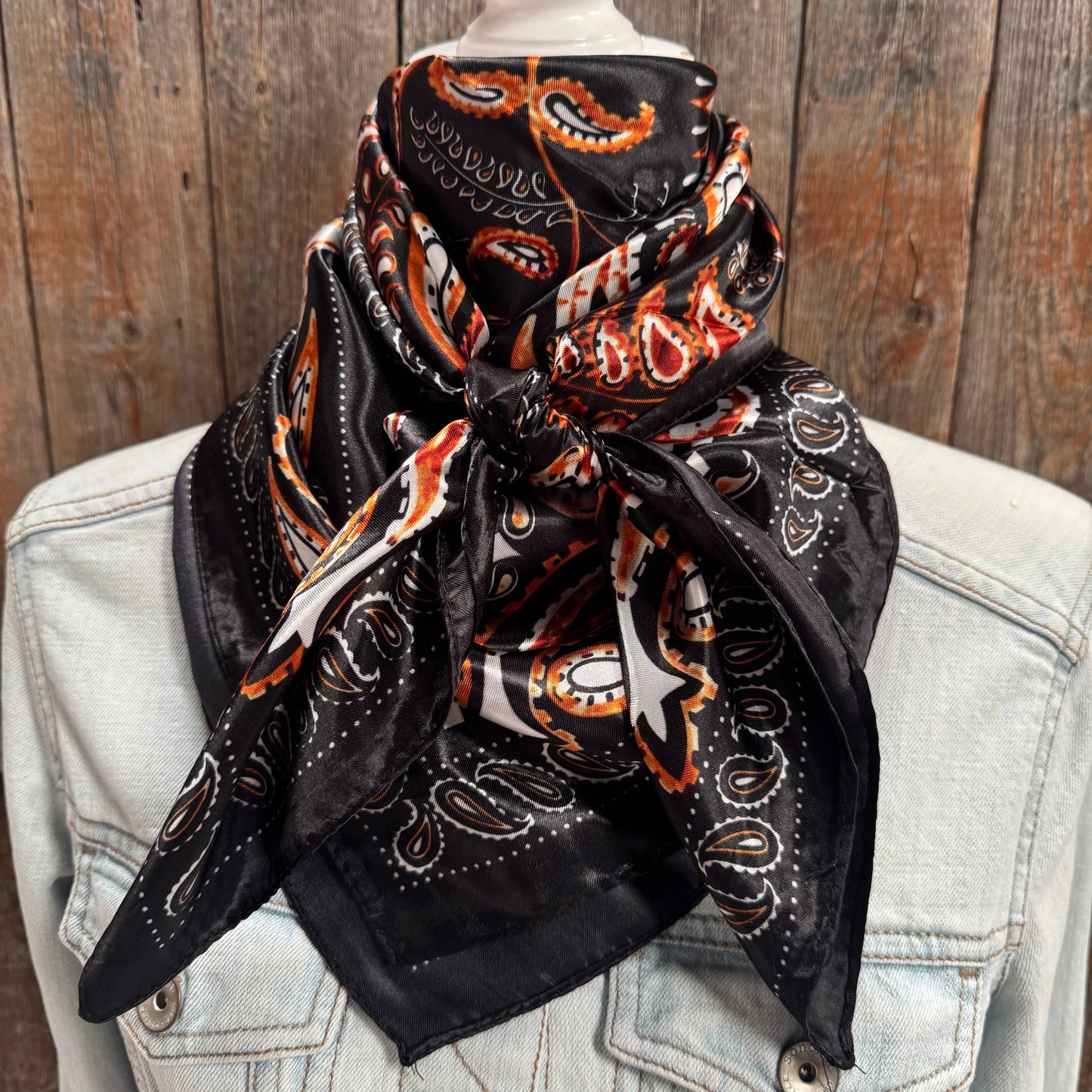 35X35" Black and Orange Floral Wild Rag / Scarf WR1012
