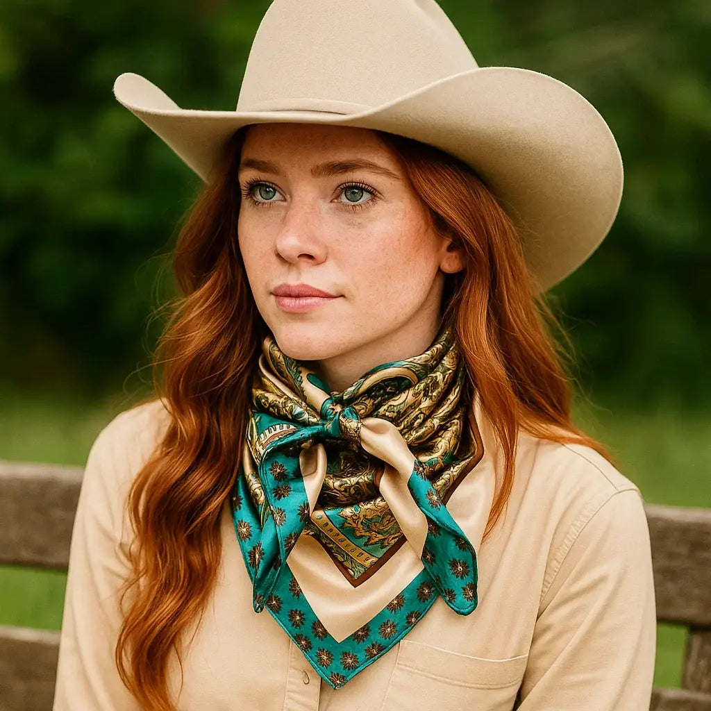 35X35" Teal and Cream Giant Paisley Wild Rag / Scarf WR1027