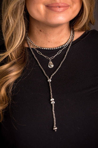 14/16/18" Silver Y-Necklace w/ Cowboy Hat & Pearls
