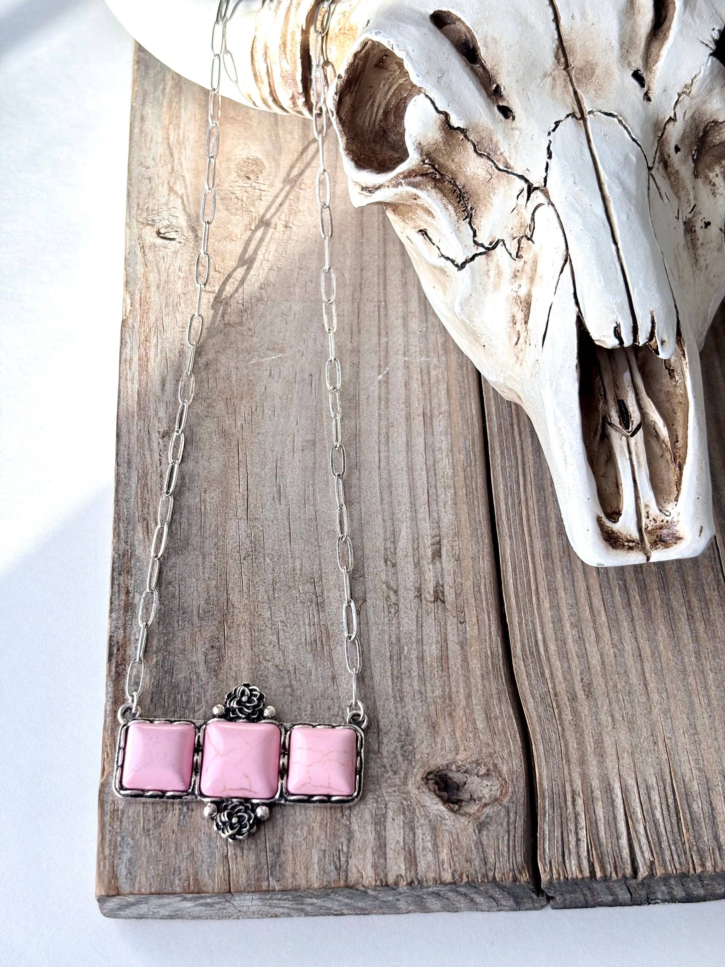 Western Style Square Stone Bar Pendant Chain Necklace