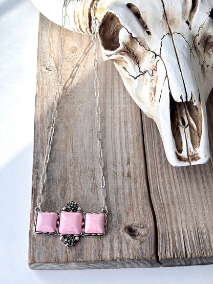Western Style Square Stone Bar Pendant Chain Necklace
