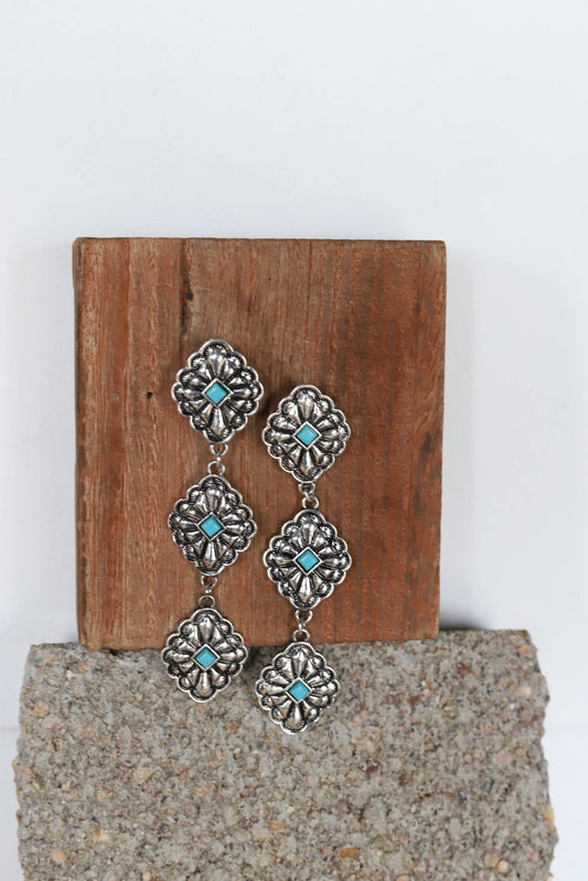 TURQUOISE WESTERN CONCHO DROP EARRING