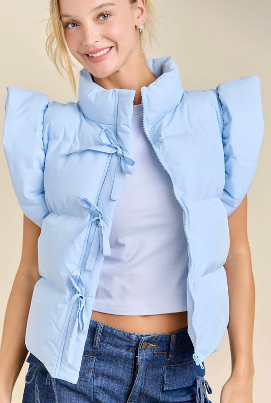 Ruffle Shoulder Puffer Vest