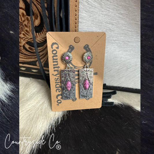 Pink Aztec Dangle Earrings