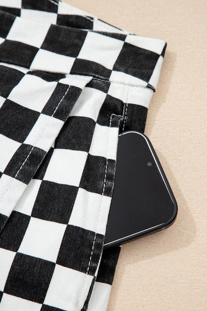 Checkered Print Overlap Mini Skort