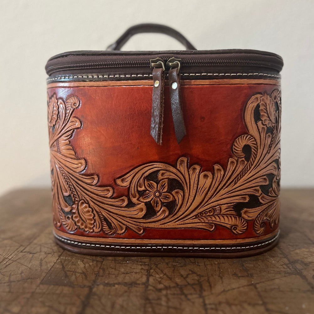 Tooled Leather Deep Red Train Case Jagged Journey Boutique