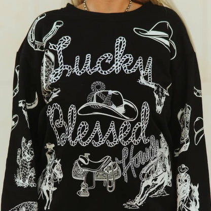 Black Lucky & Blessed Western Sweatshirt