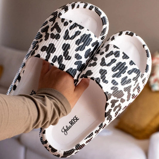 White Leopard Comfy Beach Slides