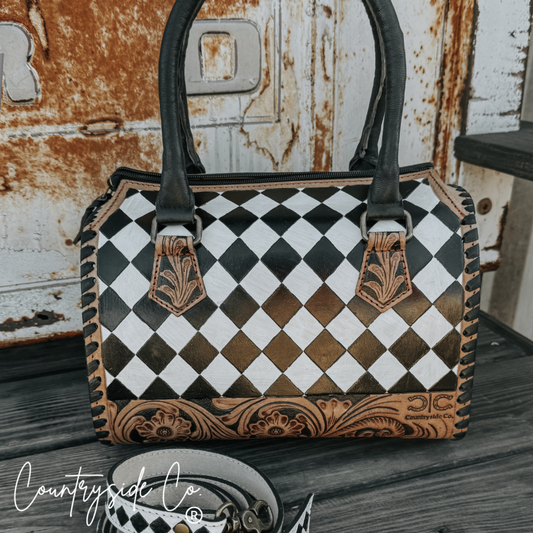 Aspen Tooled Leather Checkered Speedy Bag