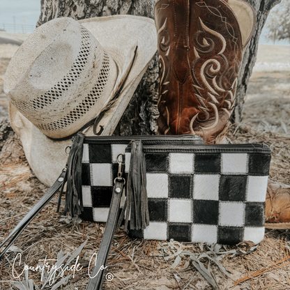Stockyard Checkered Cowhide Wristlet Pouch