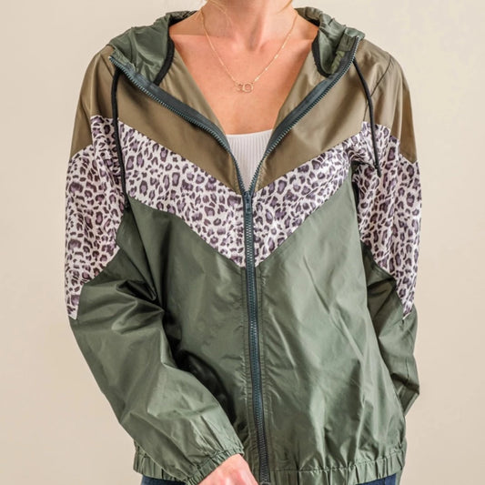 Leopard Olive Colored Block Windbreaker