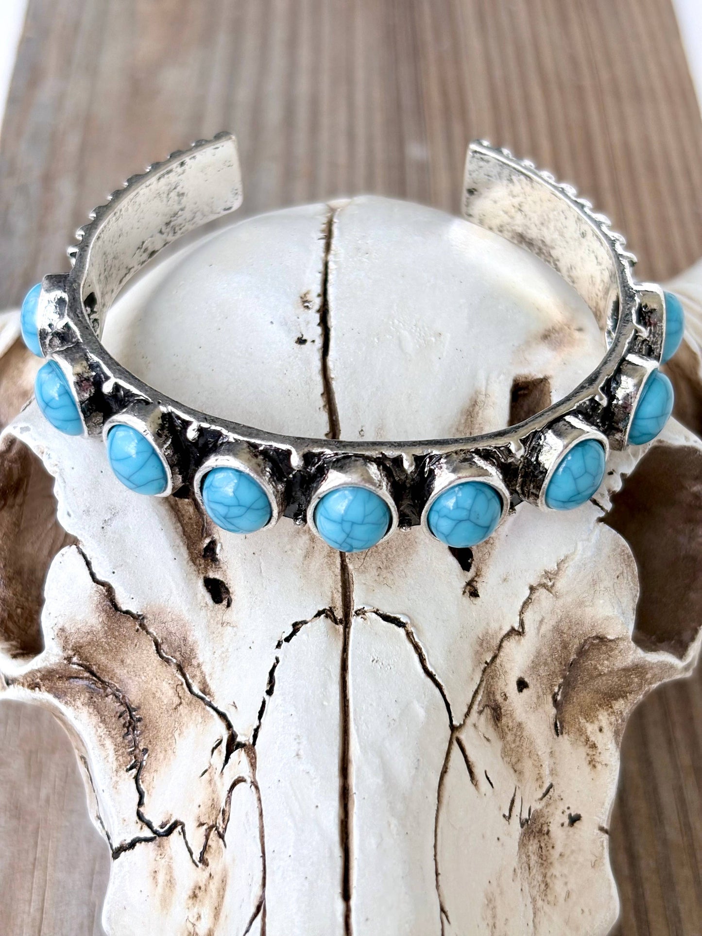 Western Style Studded Turquoise Stone Cuff Bracelet