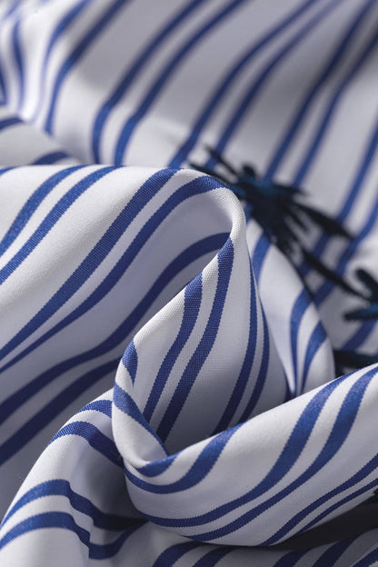 PRETTY BASH Stripe Embroidered Button Long Sleeve Shirt