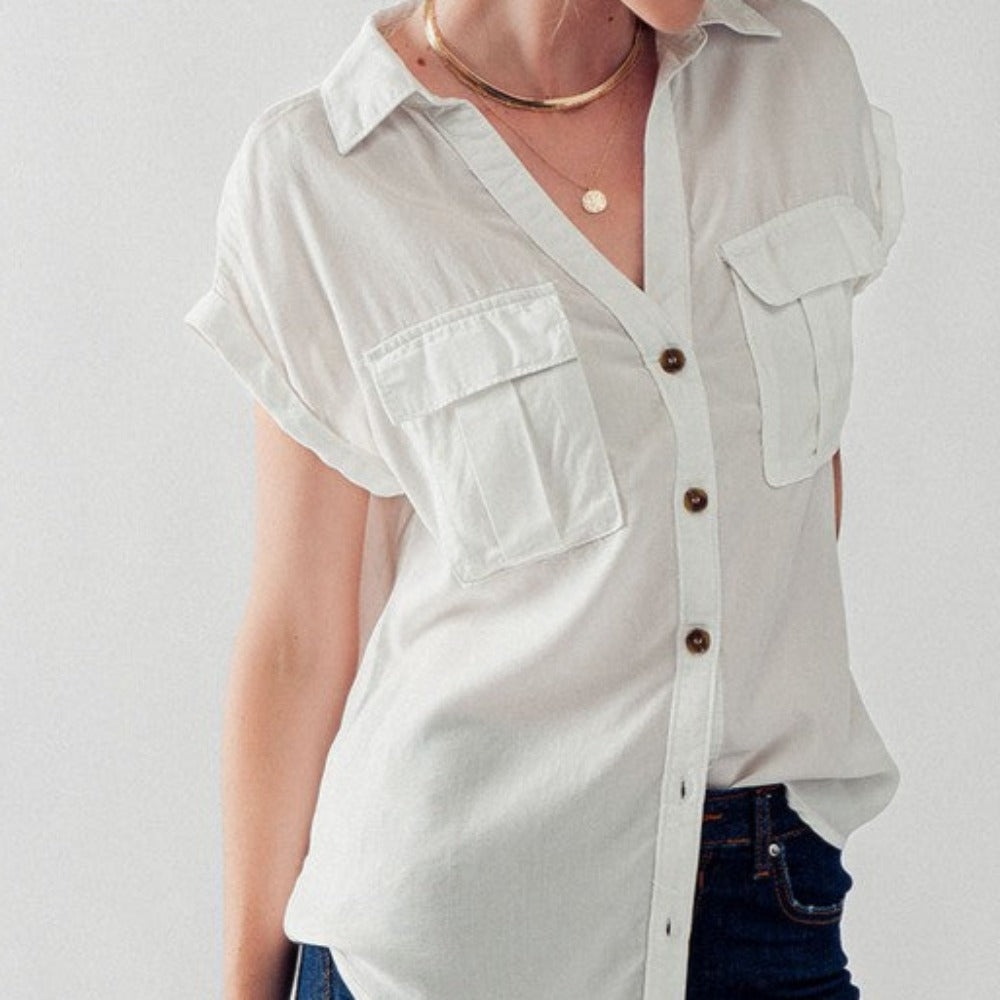 Short Sleeve Button Up Shirt with Pockets