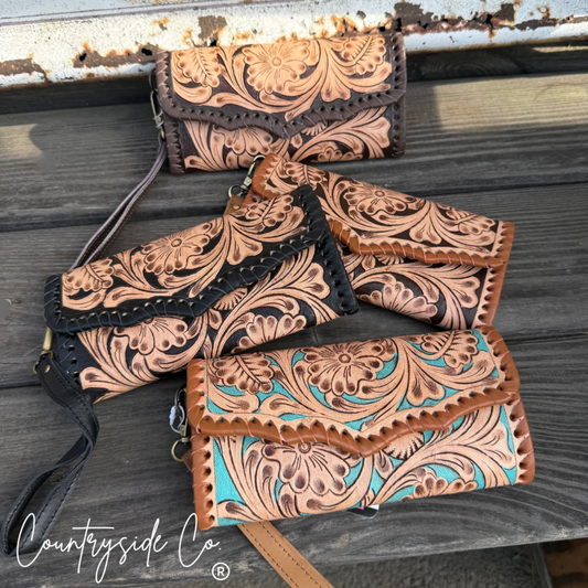 Victory Tooled Leather Wallet Wristlet