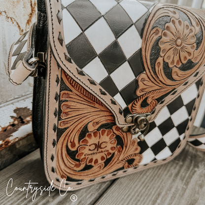 Melrose  Tooled Leather Checkered Handbag
