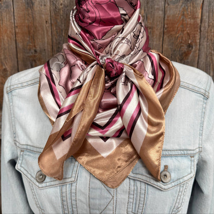 35X35"  Pink Roses Wild Rag / Scarf WR3397