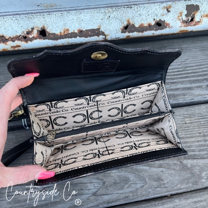 Sunflower Checkered Leather Wallet Wristlet