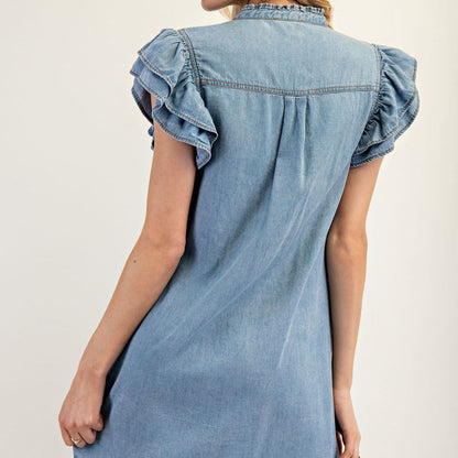 Button Down Ruffle Sleeve Mini Dress ✨