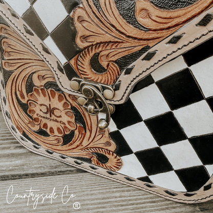 Melrose  Tooled Leather Checkered Handbag