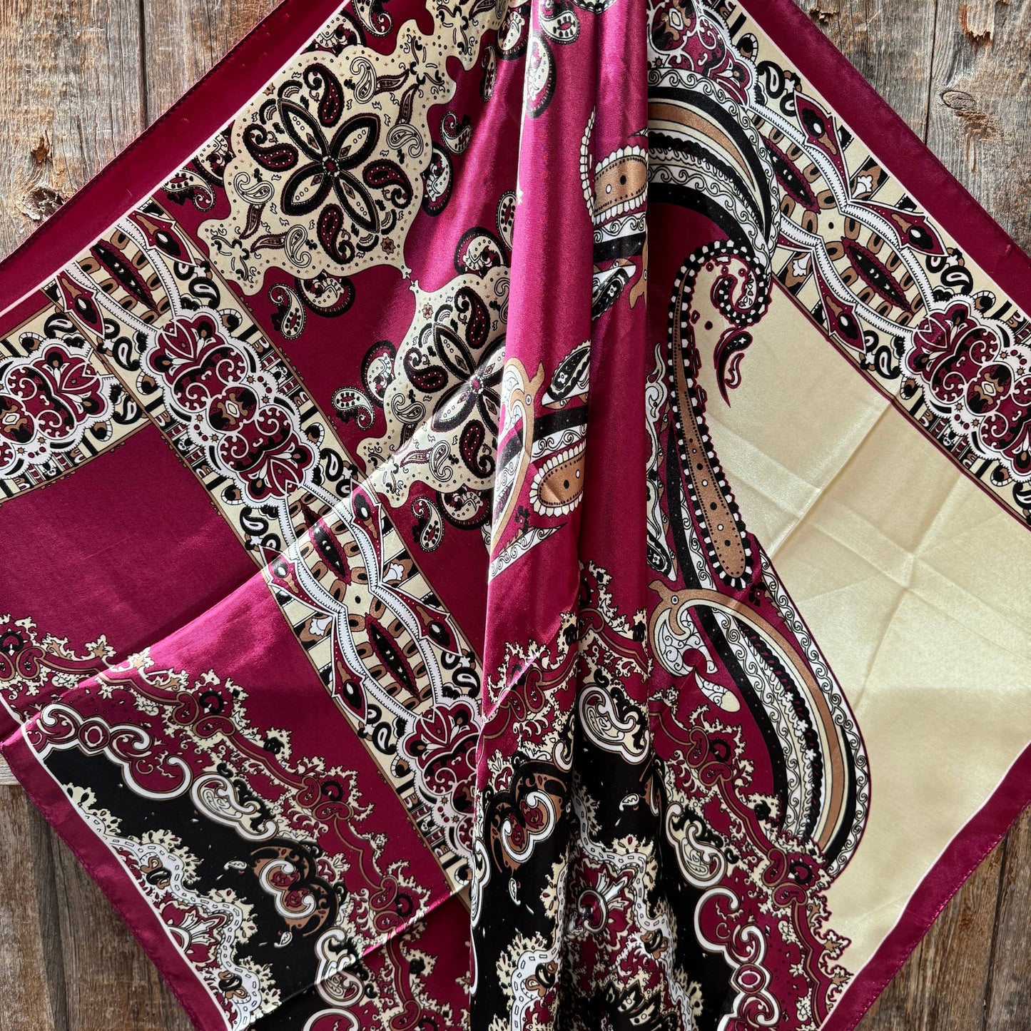 35X35" Burgundy and Cream Wild Rag / Scarf WR1016