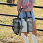 Tinsley Checkered Leather Cowhide Tote, Computer Bag