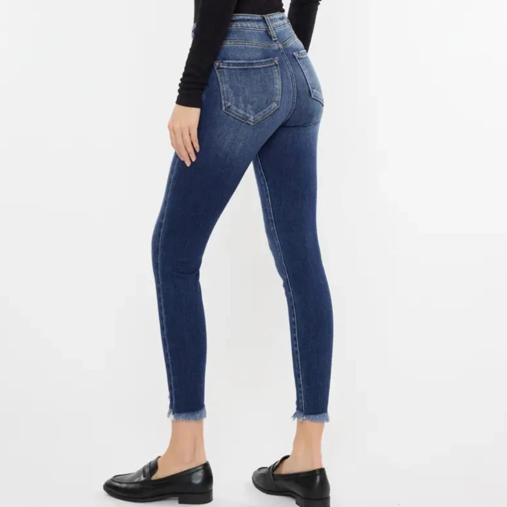 Kan Can High Rise Raw Hem Ankle Skinny Jeans