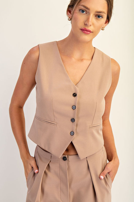 Solid Pointed Hem Button Down Vest