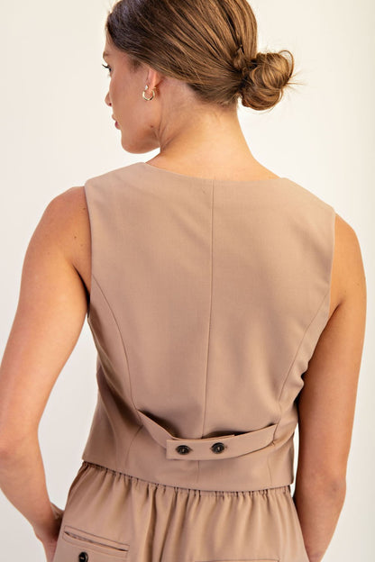 Solid Pointed Hem Button Down Vest