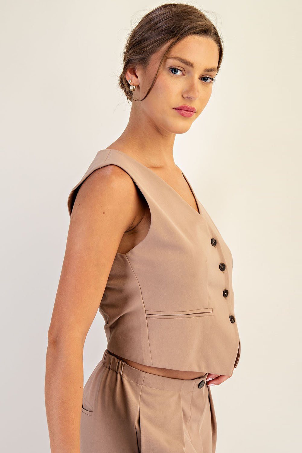 Solid Pointed Hem Button Down Vest