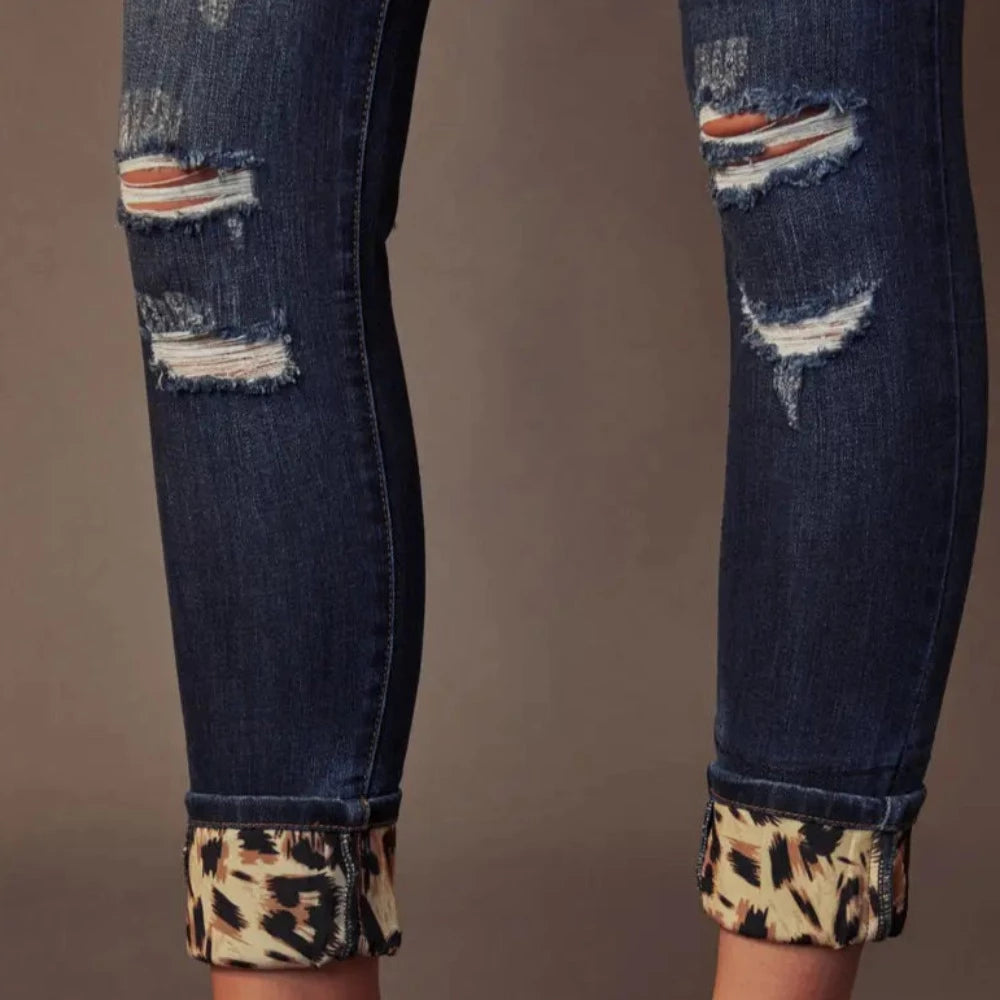 Kan Can Mid Rise Super Skinny Leopard Patch Jeans