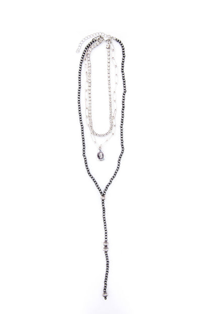 14/16/18" Silver Y-Necklace w/ Cowboy Hat & Pearls
