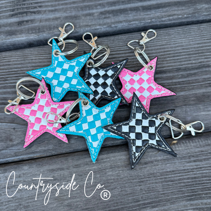 Checkered Star Keychain