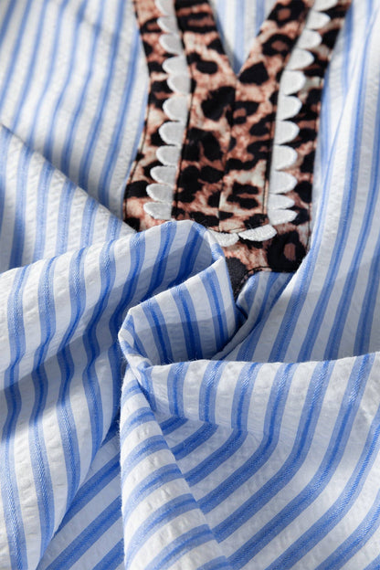 PRETTY BASH Leopard Patchwork Collared Blouse
